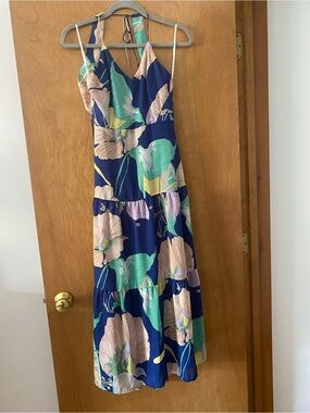 Lulu's Navy Floral Maxi Dress with Mint and Pale Pink Accents